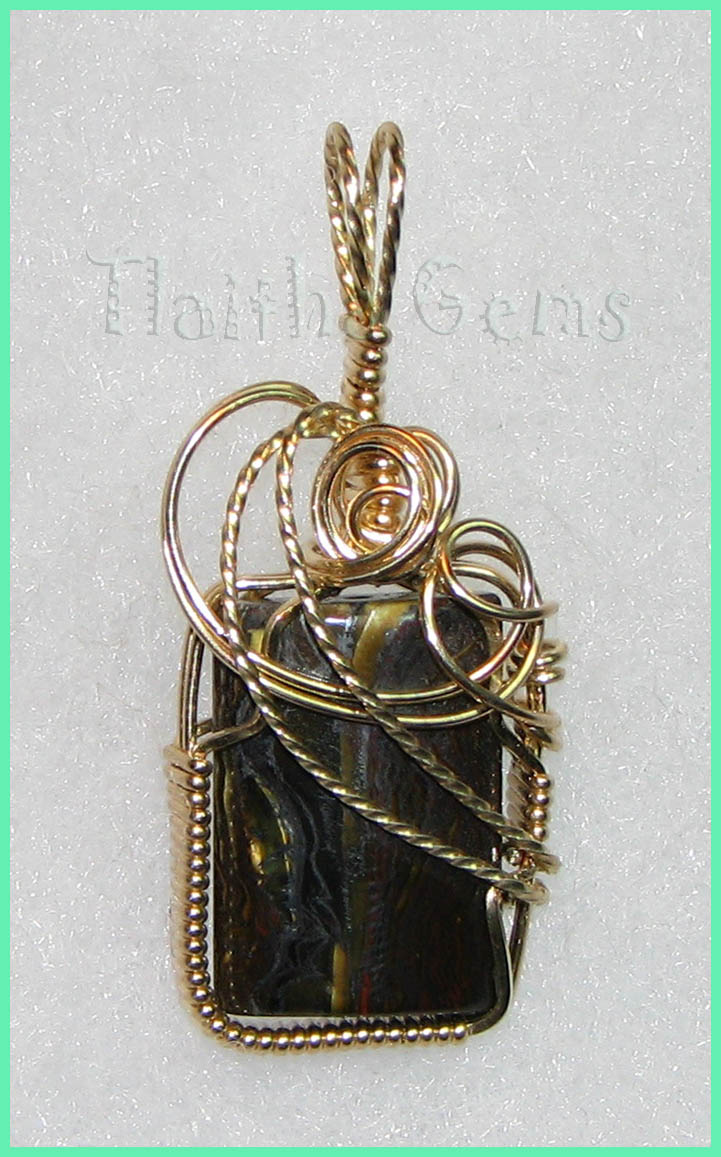 Tiger Iron Gold Wire Wrapped Pendant